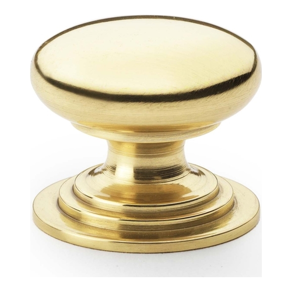 AW825-25-PBL • 25mm • Polished Brass • Alexander & Wilks Waltz Round Cupboard Knob on Stepped Rose